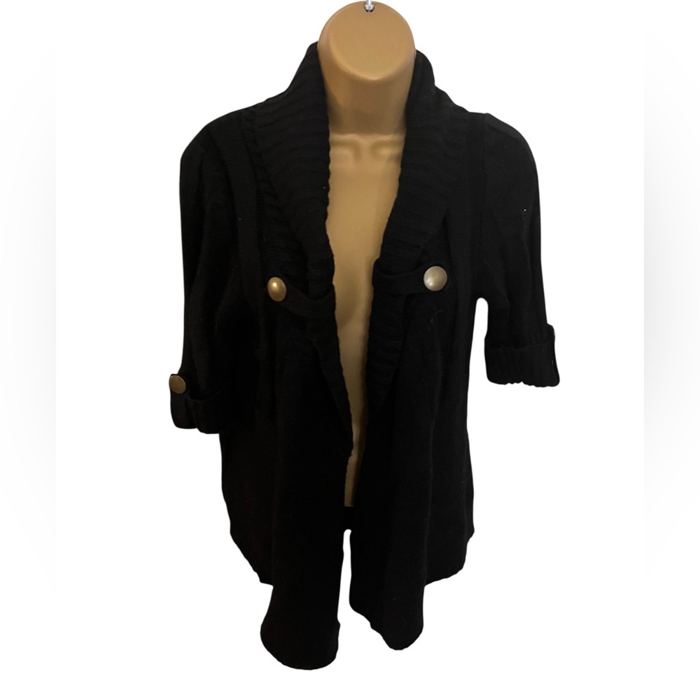Love by Design Black Ribbed Knit Shawl Collar Cardigan Short Sleeve XL
